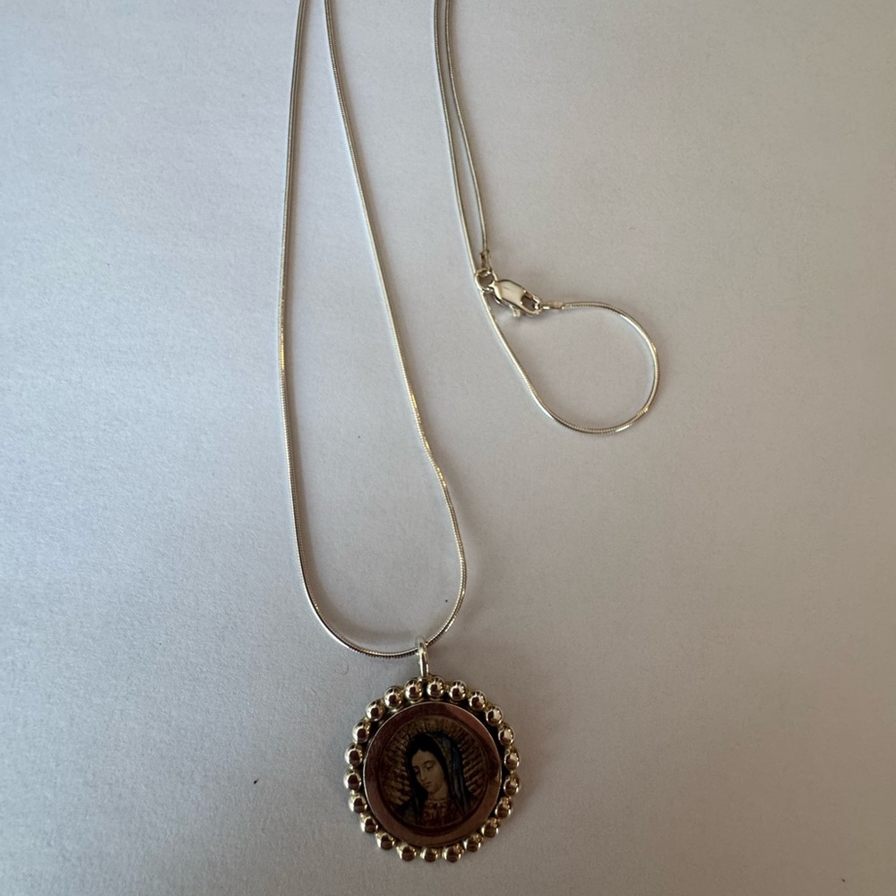 Sterling Silver Religious Pendant Necklace-Blessed Virgin - Picture 2 of 3